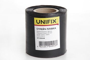 Стретч плівка 100мм, 0,4кг (20мкм) чорна, втулка 100г UNIFIX SP-10004В фото