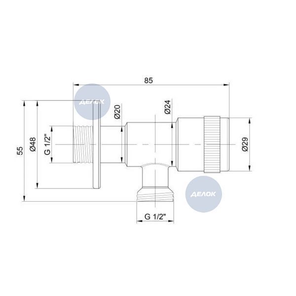 Кран кутовий Thermo Alliance Standart 1/2"ЗЗ нерж., з керам. буксою TAS347W1515SS SD00053550 фото