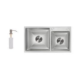 Мийка для кухні з двома чашами інтегрована Lidz Handmade H7843 (LDH7843BRU35387) Brushed Steel 3,0/1,0 мм SD00041491 фото