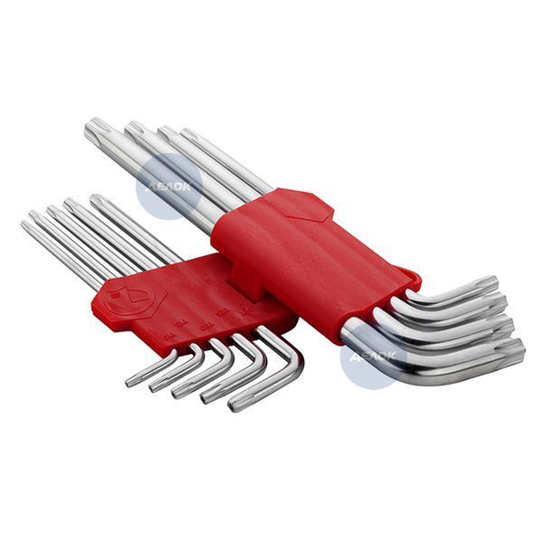 Набір ключів Г-подібних TORX подовжених, з отвором, 9 шт., Т10-Т50, Cr-V HT-0606 фото