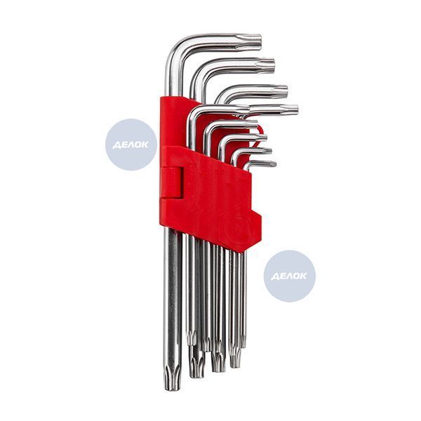 Набір ключів Г-подібних TORX подовжених, з отвором, 9 шт., Т10-Т50, Cr-V HT-0606 фото