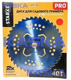 Диск STARKE PRO 8009 255mm*25.4*40T ПОСИЛЕНИЙ + 4 зуба підрізача для садового тримера (бензокоси) ) з твердосплавними напайками НФ-00002157 фото