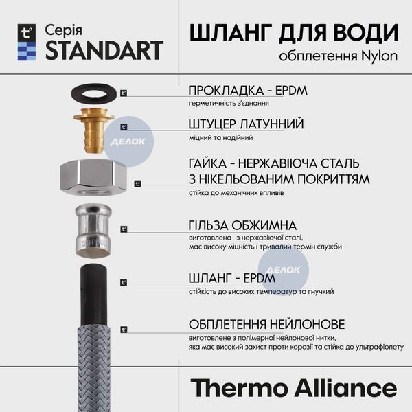 Шланг для підключення змішувача Thermo Alliance Standart (пара) 40 см NYLON M10x1/2"В TAS386W40 SD00052995 фото