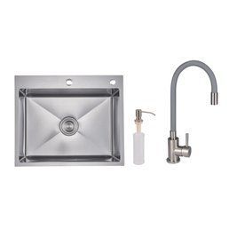 Акційний набір Lidz: мийка H6050H інтегрована Decor Honeycomb 2,5/0,5 мм LDH6050DEC48370 + Змішувач Aria для кухні з гнучким виливом (k35) Grey SD00057351 фото