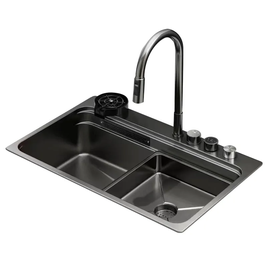 Мийка Zerix ZH7548-SET-03 Nano-Black з вбудованим змішувачем з нерж. сталі (ZM5577) ZM5577 фото