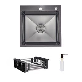 Комплект Lidz Handmade H5050HB Мийка для кухні інтегрована Decor Black PVD Honeycomb у комплекті з дозатором + Lidz LIDZK01B Корзина для кухонної мийки SD00055251 фото