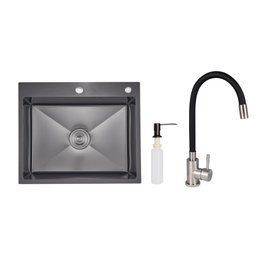 Акційний набір Lidz: мийка інтегрована Decor Black PVD Honeycomb 2,5/0,5 мм + Змішувач Aria для кухні з гнучким виливом (k35) Black SD00057352 фото