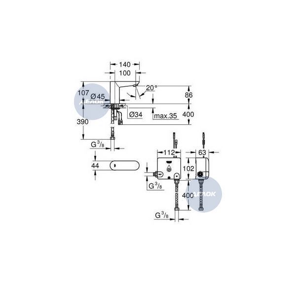 Монокран на одну воду сенсорний, 6V Grohe Euroeco Cosmopolitan E (36384000) 36384000 фото