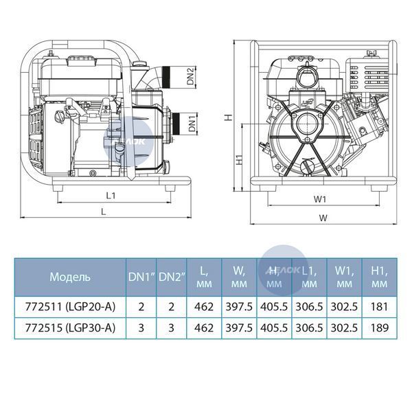 Мотопомпа 5.5 л. Hmax 30 м Qmax 30 м3/год (4-тактний) LEO LGP20-A (772511) 772511 фото