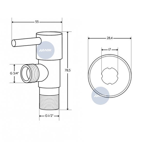 Кран кутовий Thermo Alliance Standart (ручка паличка) з керам.буксою 1/2"Н х 3/4"Н SF343W1520 SD00053530 фото