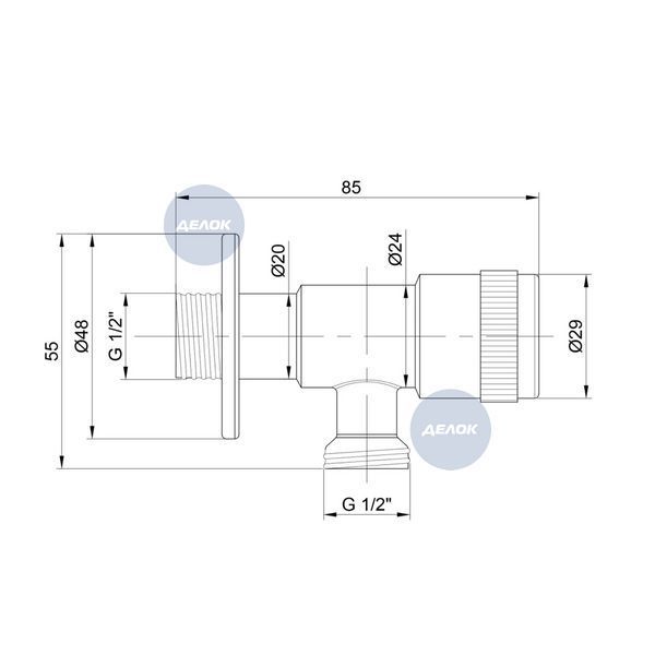 Кран кутовий Thermo Alliance Standart 1/2"ЗЗ нерж., з керам. буксою TAS345W1515SS SD00053548 фото