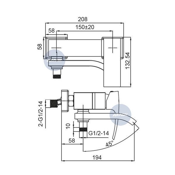 Змішувач для ванни з коротким зливом Koer KB-41007-01 (Колір хром) (KR3454) KR3454 фото