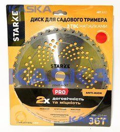 Диск STARKE PRO 8002 230mm*25.4*36T ПОСИЛЕНИЙ ПРОТИУДАРНИЙ ЗУБ для садового тримера (бензокоси) ) з твердосплавними напайками НФ-00002161 фото